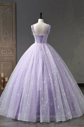 A Line Lilac Tulle Long Semi Formal Prom Dresses, Lilac Long Formal Evening Dresses